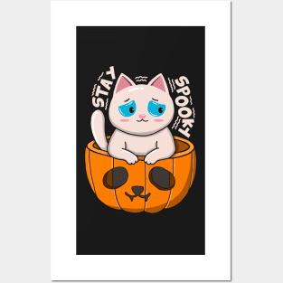 Stay Spooky White Cat Posters and Art